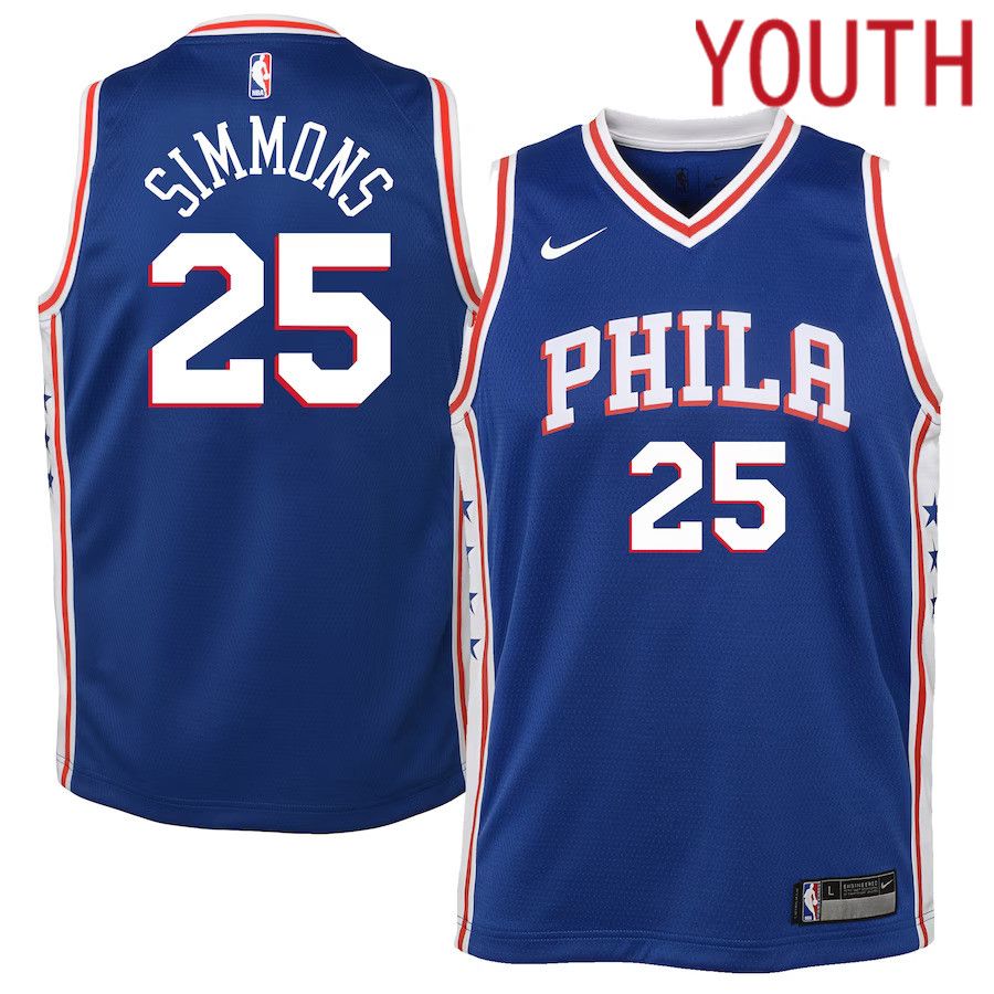 Youth Philadelphia 76ers #25 Ben Simmons Nike Royal Swingman NBA Jersey-0